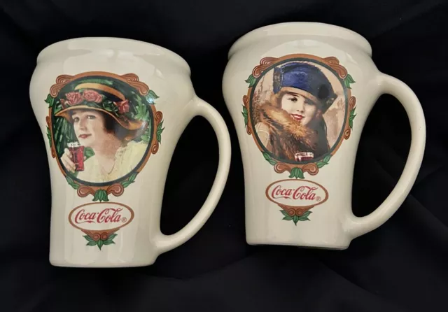 Lot Set 2 Vintage 1989 Artistry of Coca Cola Collection Mug Fancy Lady Coke 80's