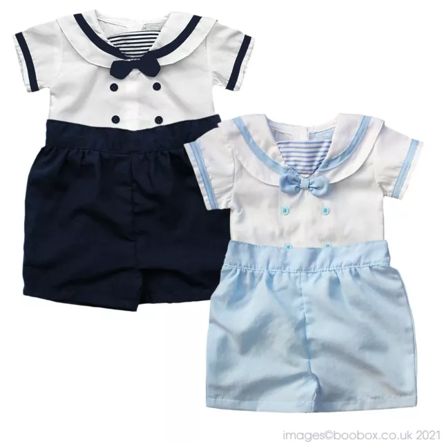 Baby Boys Spanish Style Summer Sailor Romper Outfit Navy Blue White 0-9M