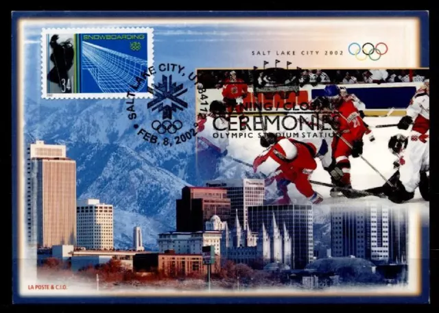 Eishockey. Olymp. Winterspiele Salt Lake Sity.Postkarte+1W.SoSt.USA-Schweiz 2002