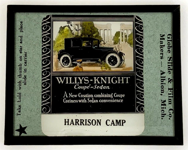 RARE Antique WILLYS-KNIGHT Car Automotive Ad MAGIC LANTERN Movie Glass Slide Vtg