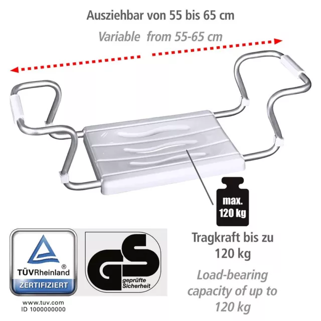 WENKO Siège de bain Secura blanc extensible capacité de charge de 120 kg plas... 2