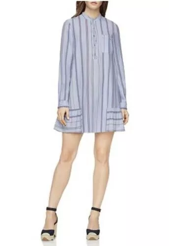 NWT BCBG MAXAZRIA Lucile Ruffle Striped  Button Up Shirt Dress SIZE M MSRP $248 2