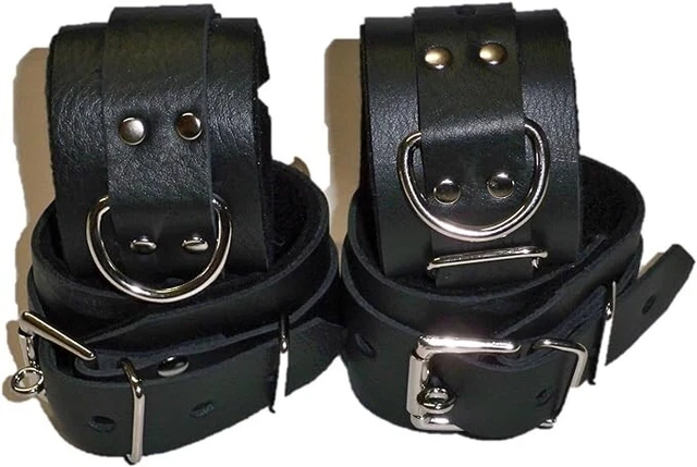 4 Locking Fleece Lined 100% Cow Leather Wrist and Ankle Cuffs Restraints Bondage