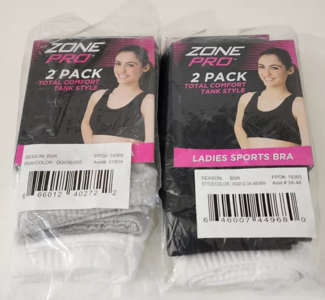 LOT 4 Bras Zone Pro 2 pack ladies total comfort tank style sports bra size M