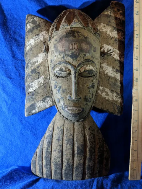 Old African Mask with Pigmented Highlights — Authentic Carved Wood African Art