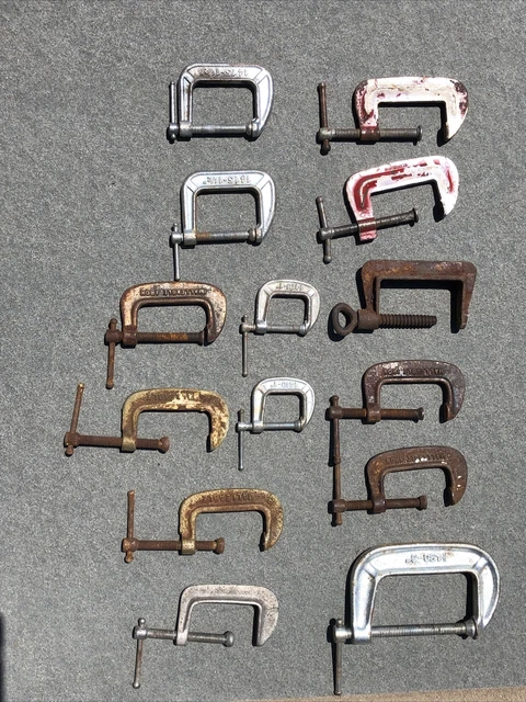 (14) Vintage Metal Adjustable C Clamps Woodworking Blacksmith Welding Tool  LOT