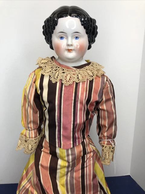 22.5” Antique German Porcelain China Head Doll Kestner Flat Top hairstyle #o