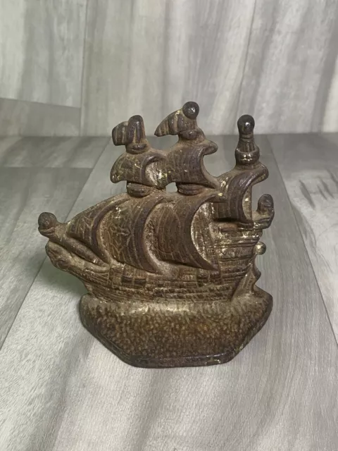 VTG Cast Iron Single Bookend Ornate Nautical Ship Boat