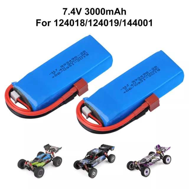 2x 7.4V 3000mAh Lipo Battery 2S for Wltoys 144001 124018 124019 RC Car