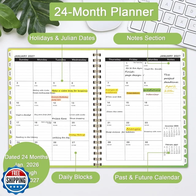 Ymumuda 2026 Planner - Daily Weekly Monthly Calendar, 8.4x6.3 Hardcover With Tabs & Stickers