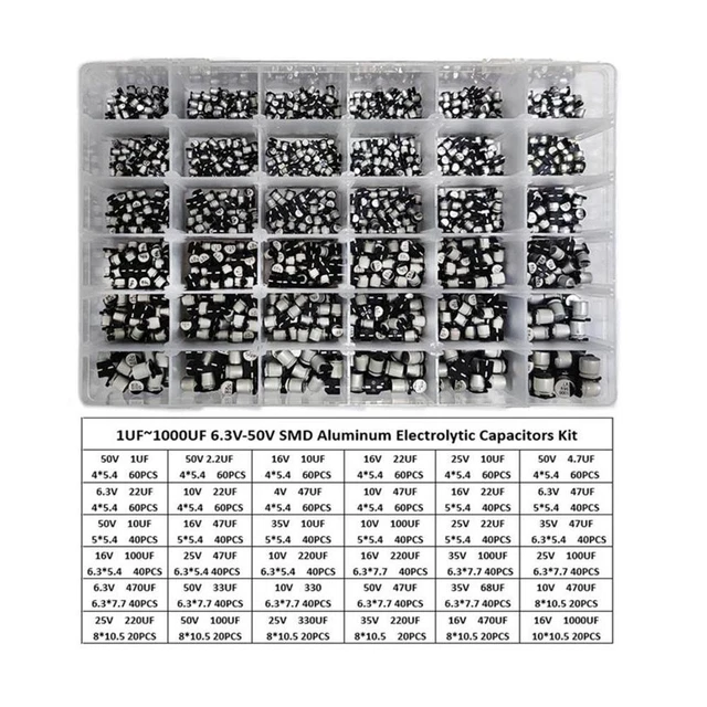 1500pc Radial Electrolytic Capacitor Assortment Kit 1uF-1500uF 6.3V-50V