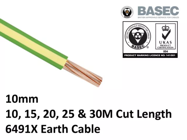 Earth Cable 6491X Cable 10mm Gas Bonding Electrical Domestic Wiring Home