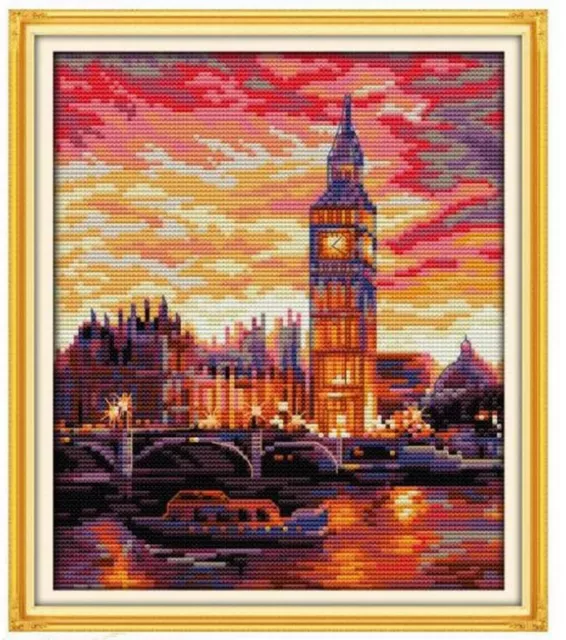 Big Ben At Sunset Cross Stitch Kit - Counted Or Printed 14 Count Aida - 26X29Cm