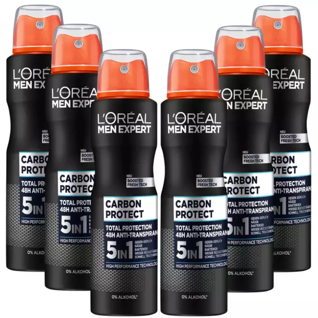 6x 150ml L'Oréal Men Expert 48h 5in1 Anti-transpirant Spray Carbone Protection