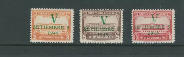 Équateur 1945 V Setiembre 1945 Surimpression (Scott C136-138) F/VF Mlh Frais