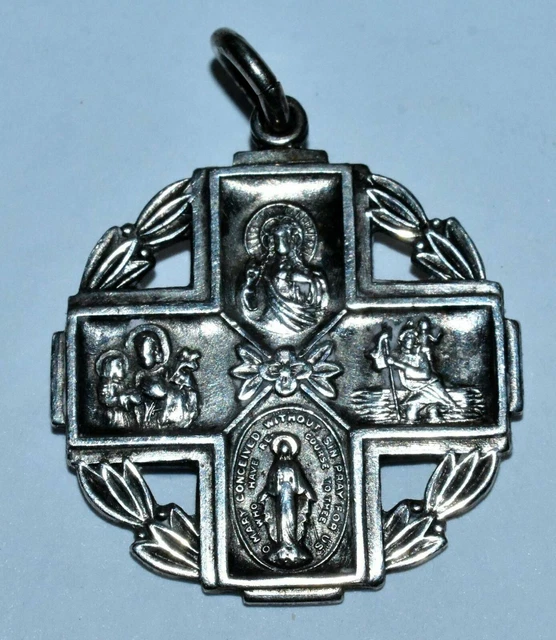 VINTAGE CATHOLIC STERLING Silver 4-Way Cross Scapular Medal "I Am A ...