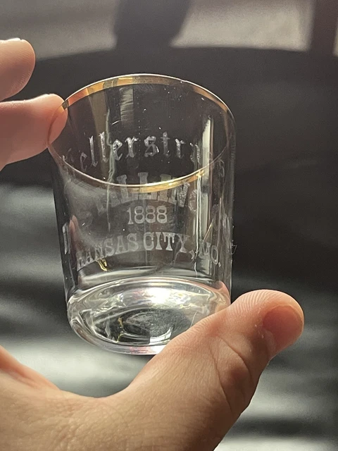 Pre Pro KELLERSTRASS 1888 DISTILLING Co SHOT GLASS KANSAS CITY, MO