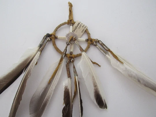 3" Navajo Medicine Wheel Buckskin Leather & Feathers Handmade Good Dreams w/COA