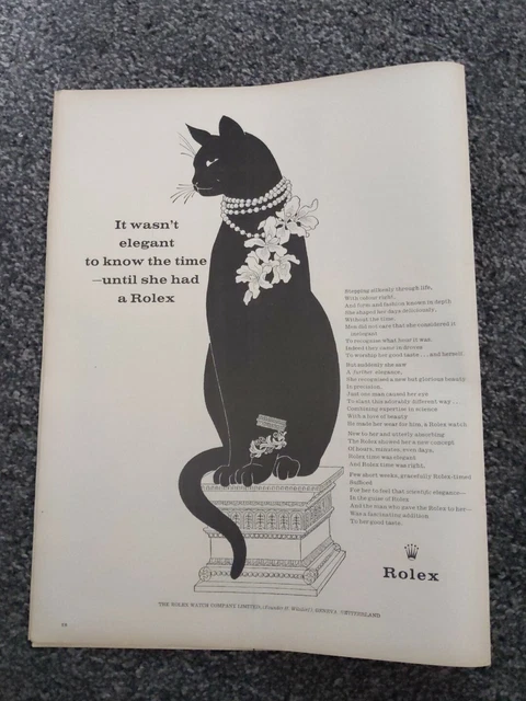 コレクション Rolex lucky black cat vintage AD No,5 1950s Rolex watch black cat art vintage print ad NEW poster 18x24