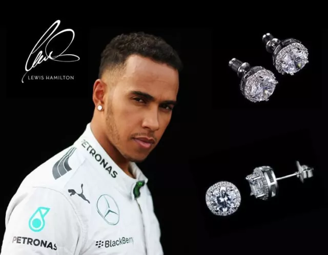 Men's Lewis Hamilton 18ct White Gold Plated Large Multi Cubic Zirconia Earrings