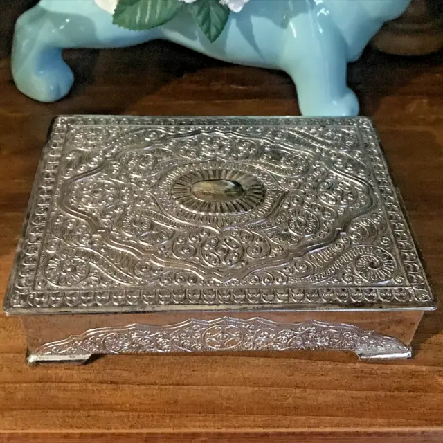 Vintage Highlands Silver Plated Cigarette case trinket Box jewellery ornate