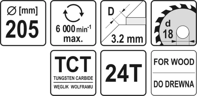 YATO Carbure Lame de Scie Hm Circulaire Bois 205 x 18 X 3,2 / 2 MM 24 Dents 3