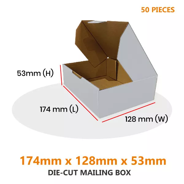 50x Die Cut Mailing Boxes 174mm x 128mm x 53mm Box For B6 Australia POST 500g