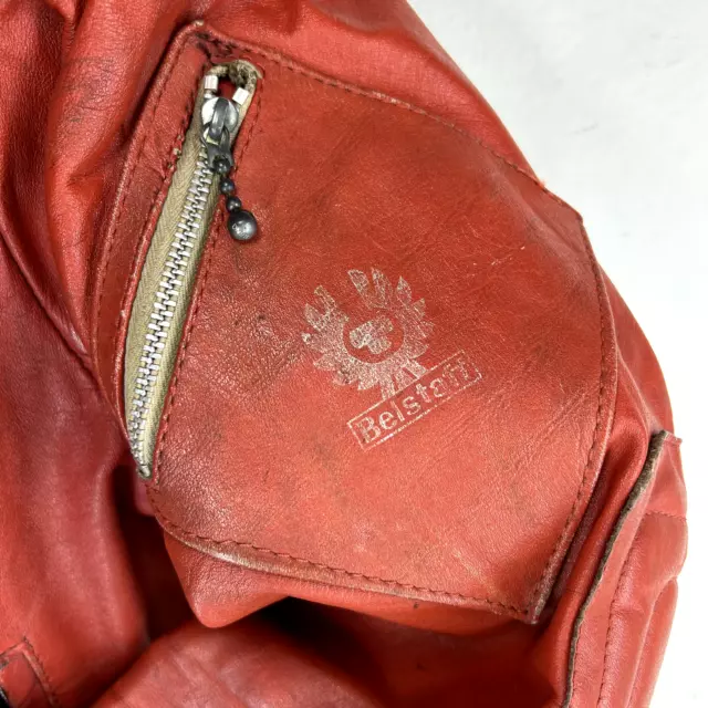 Belstaff Mens Leather Moto Jacket LARGE red vtg thriller michael jackson FLAWED 2