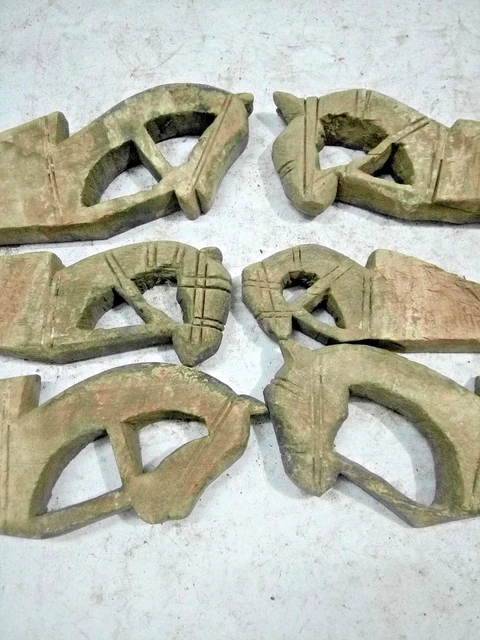 Antique Old Wooden Long Tribal 6  Horse Face Carving Blocks Wall Decor Hook