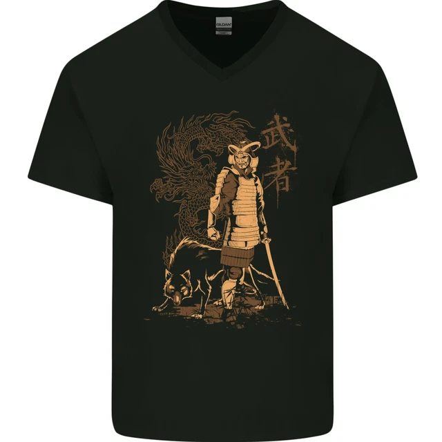 Dragon Warrior Lupo Dragon Mma Samurai Uomo Scollo A V Cotone T-Shirt