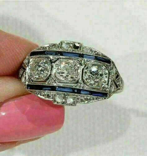 Vintage Art Deco 2.59 Ct Round Cut Lab-Created Diamond Victorian Elongate Rings