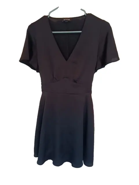 Express Black Mini dress SMALL tie back, v front little black dress