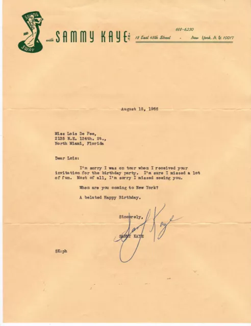 Signed Sammy Kaye 1966 Autographed Letter With Envelope