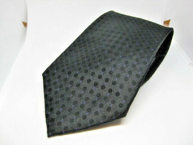 Perry Ellis Portfolio Designer 100% Silk Tie Dress Work neck wear blue black dot