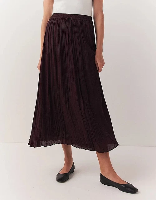 The White Company Satin Pleated Skirt, Blackberry, Size 12. New without tags.