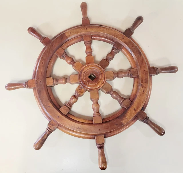 Vintage Large 26  Wood Ship Wheel Nautical Maritime Wall Decor
