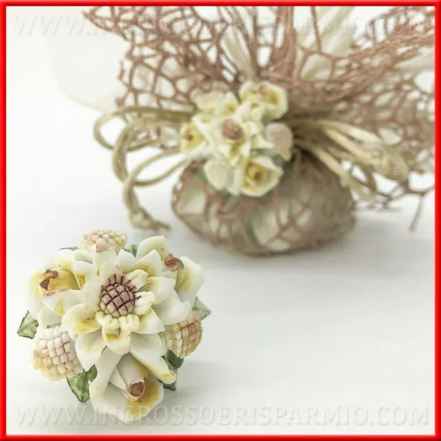 12 Bouquet Di Fiori In Ceramica Capodimonte Applicazioni Bomboniere Matrimonio