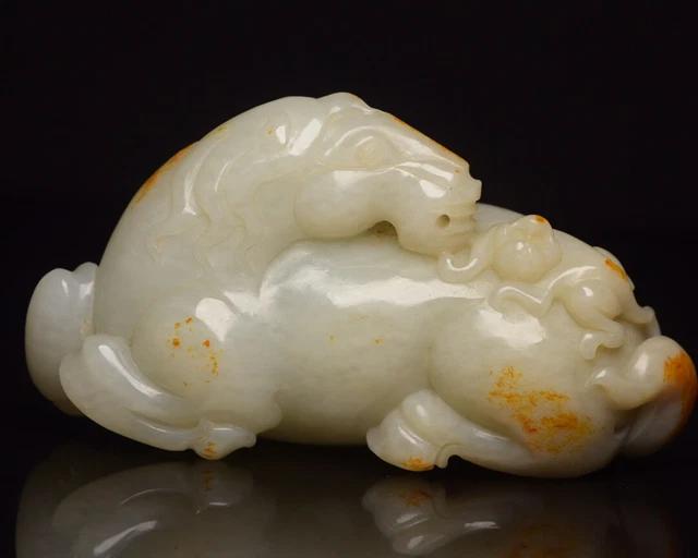 Chinese Exquisite Handmade Monkey Horse carving Hetian Jade Statue