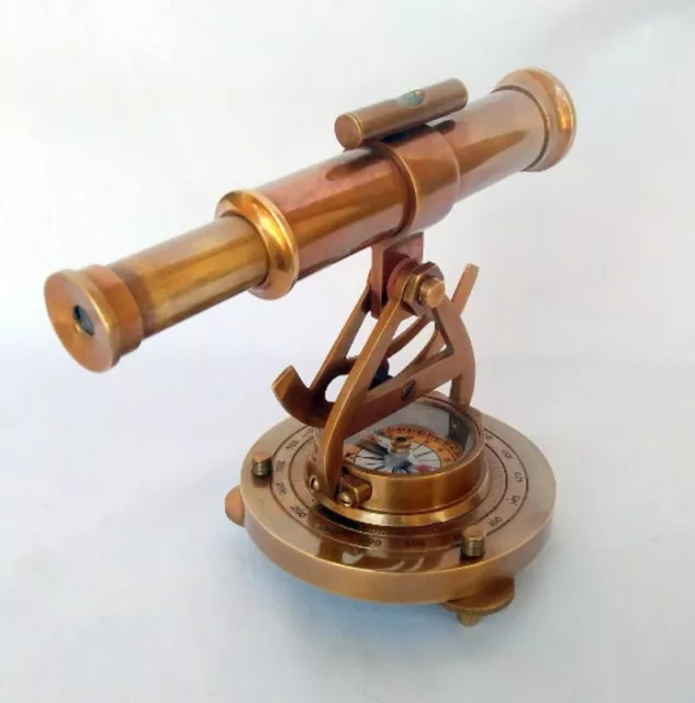 Vintage Compass Survey Instrument Brass Theodolite Alidade Transit Telescope  5"