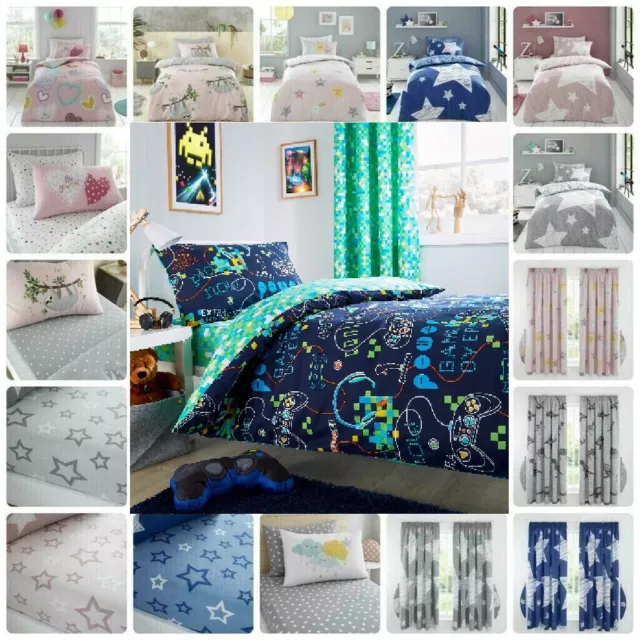 Kids Duvet Cover Children Bedding Sheet Set Single Double & Curtains Boys Girls