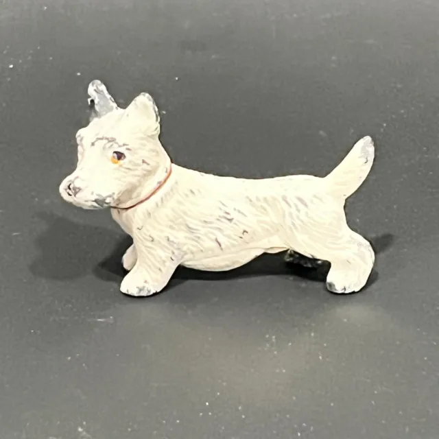 Antique Small Hubley White Cast Iron Terrier Dog