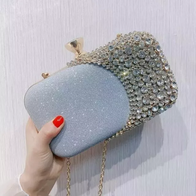 Women Evening Clutch Bag Crystal Beading Patchwork Wedding Party Clutch Purse