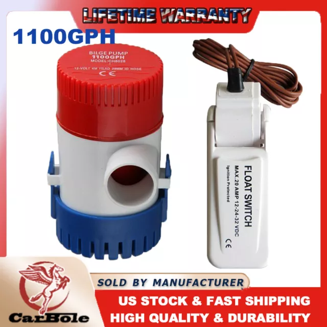 12V 1100GPH Marine Boat Yacht Submersible Bilge Sump Water Pump w/ Float Switch