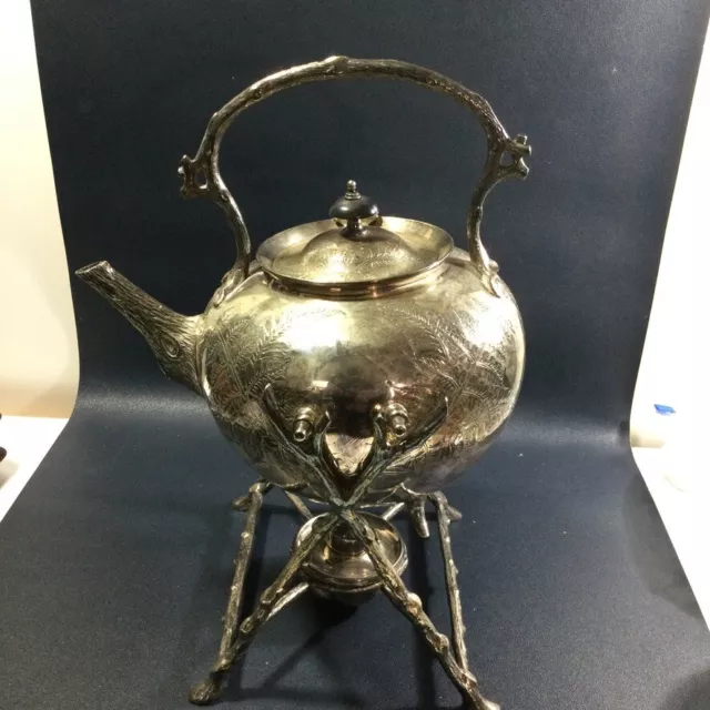 Victorian spirit kettle Silver Plate  On Stand With Burner Complete 3