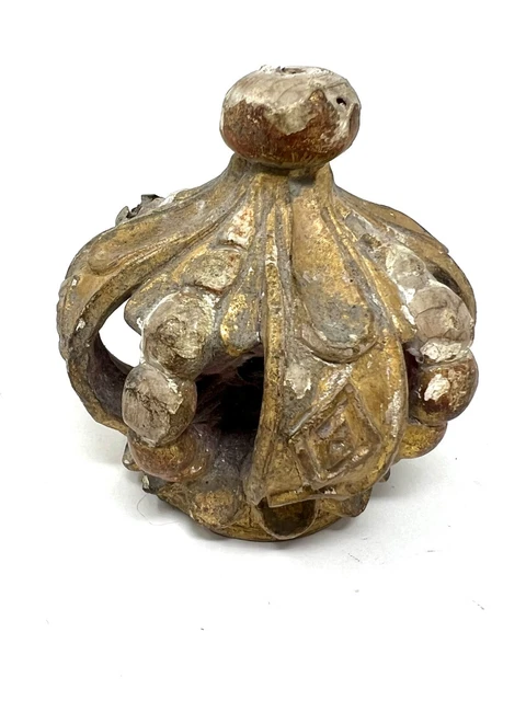 19th Golden Wooden XiX EMe Ancient Religious Statuary Crown Wood