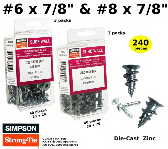 (240) Wall Anchors And Screws For Drywall Self Drilling Hollow Wall Anchor kit