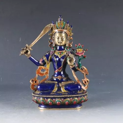 CHINESE Old CLOISONNE HANDWORK CARVED BODHISATTVA MANJUSRI STATUE YR81