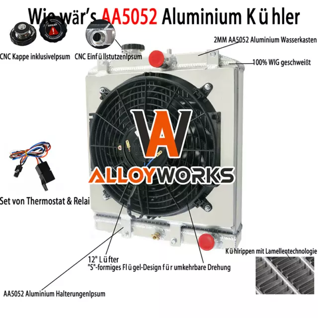 2 Reihe Aluminium Kühler+ Lüfter+ Relay Für Honda Civic EK EG /CRX Del Sol 92-00