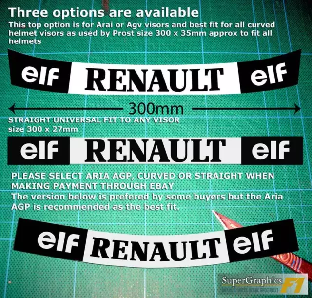 Visier Streifen Aufkleber Passend Für Alain Prost Renault F1 Helm IN Gerade /