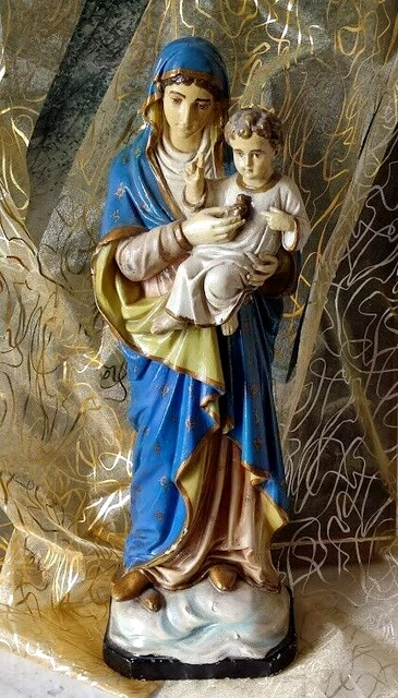 Statue Vierge Marie à L'enfant – Porcelaine Allemande Numérotée – Occasion
